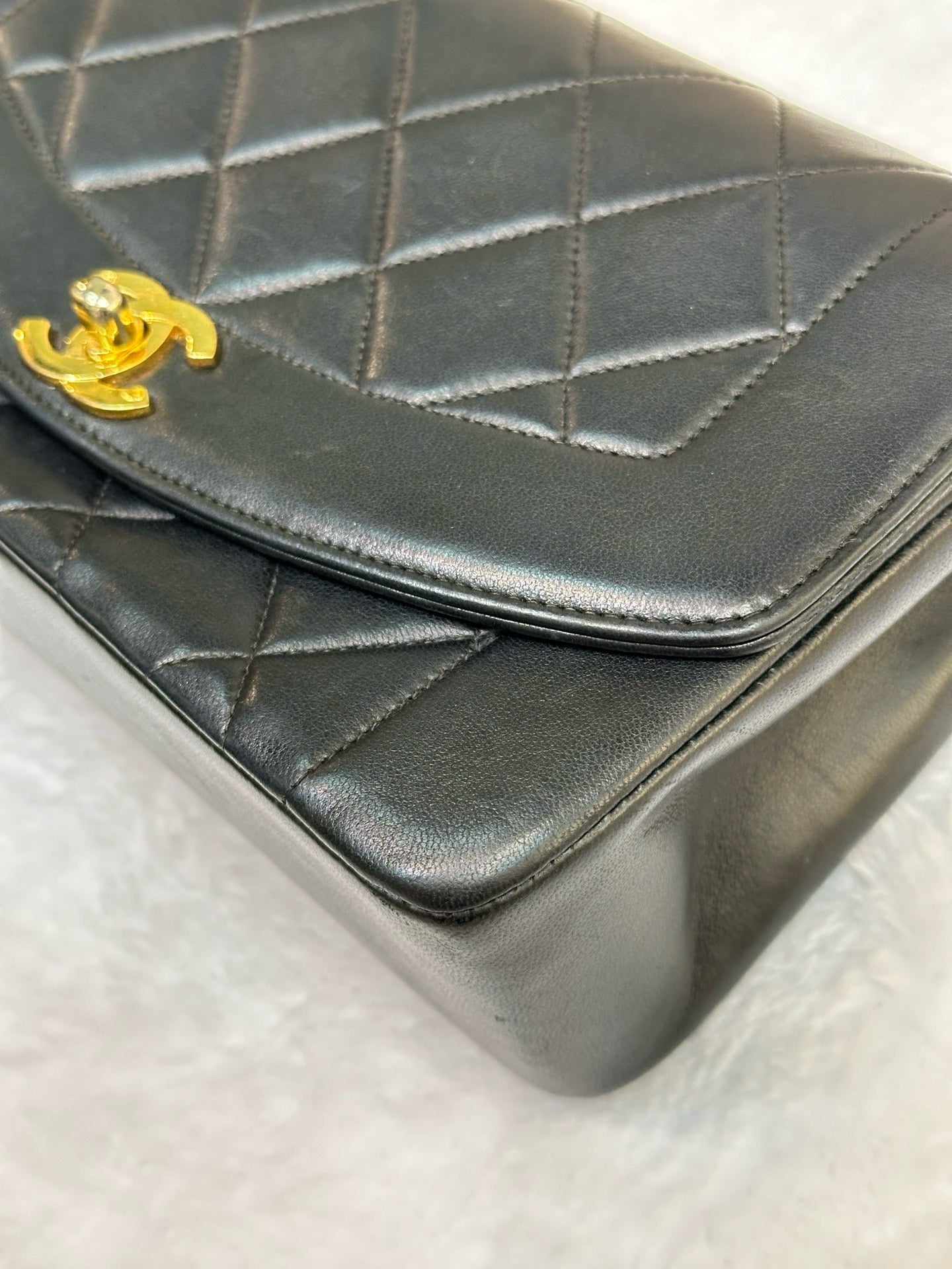 Chanel Small Vintage Diana Lambskin Should Flap Bag Black GHW 2 Holo