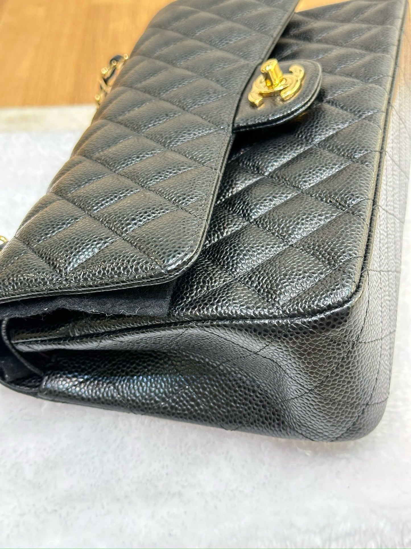 Chanel Medium Classic Quilted Caviar Double Flap Black GHW 2790 holo card