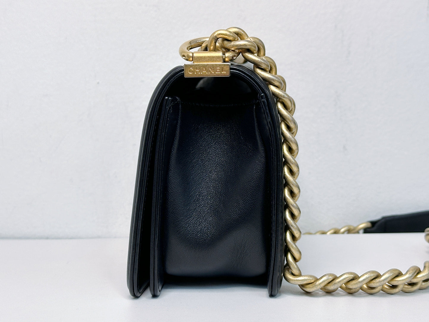 CHANEL SMALL BOY BAG CAVIAR BLACK GHW 2457 holo card