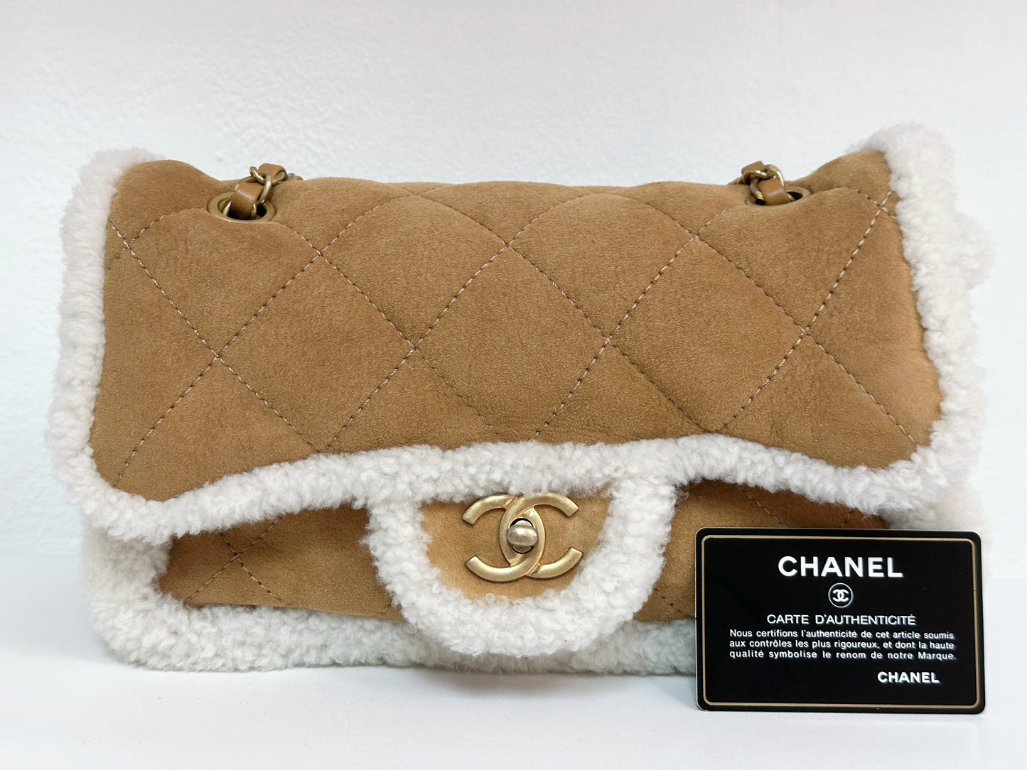 Chanel Medium Shearling Coco Neige Flap holo card 264
