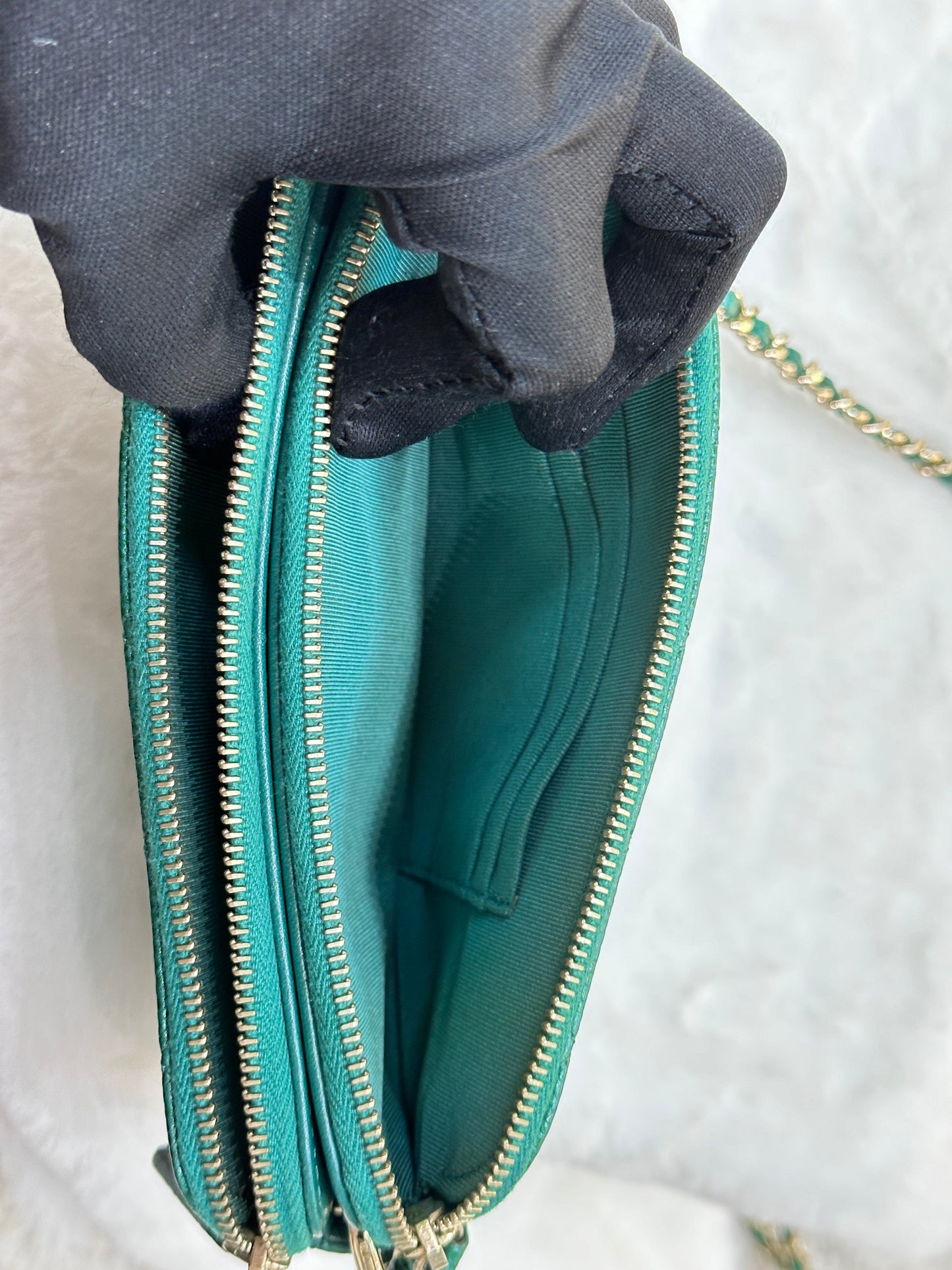 Chanel Emerald Green Double Zip Chain
