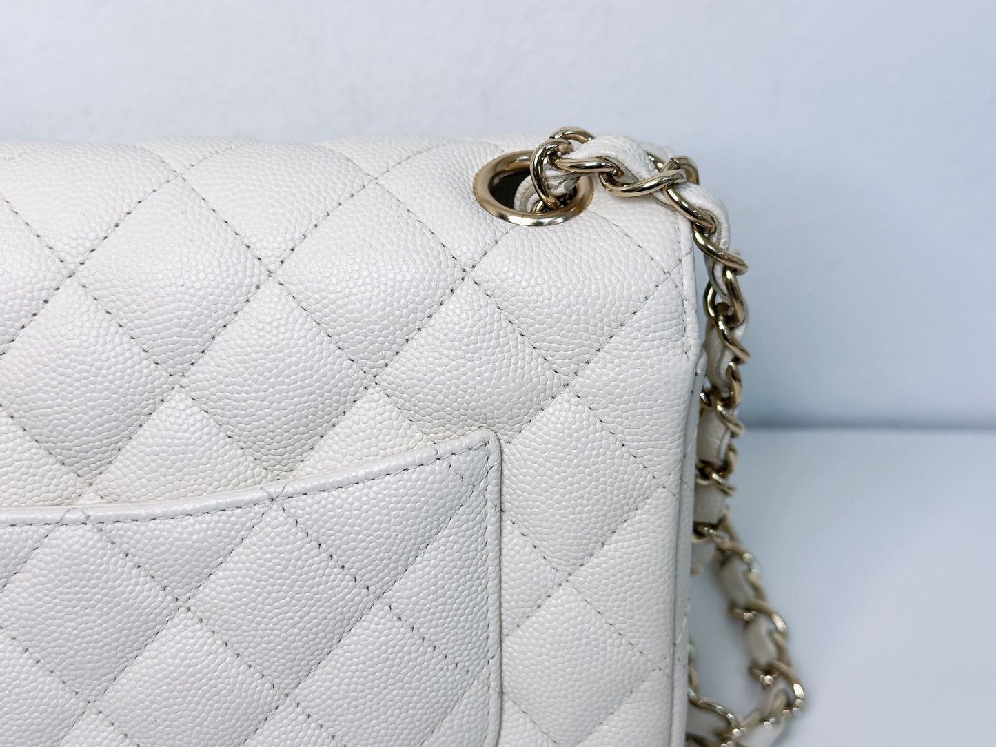Chanel Mini Rectangular Caviar Classic White GHW 2382 holo card