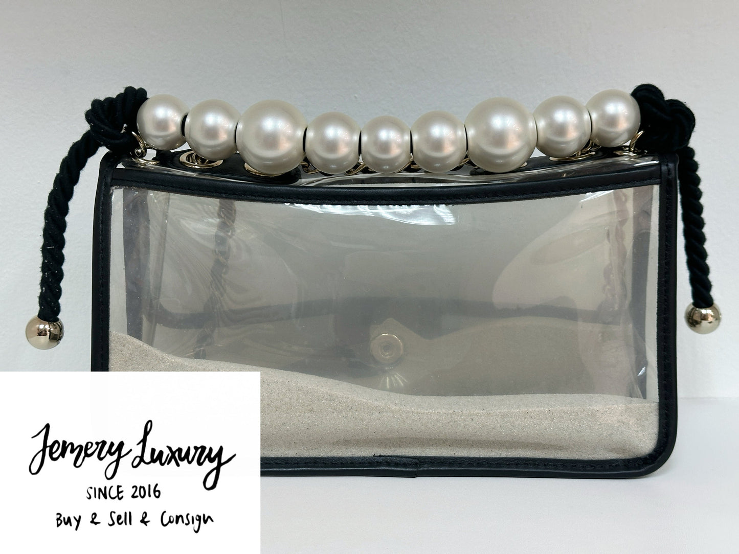 Chanel Medium Lambskin CoCo Sand PVC Sand By The Sea Flap With Pearl Strap Black 2745 holo card