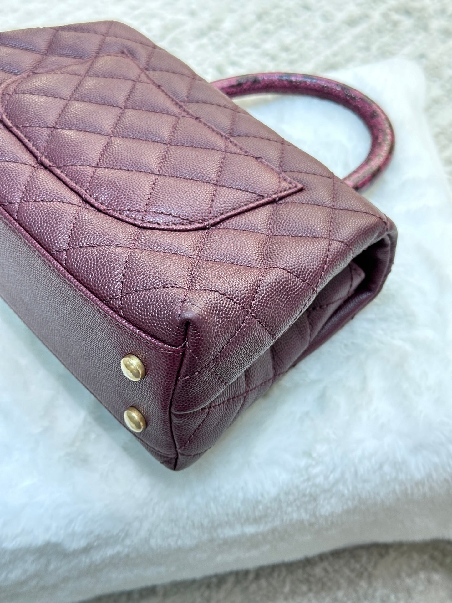 Chanel Small Coco Handle Elaphe Leather Handle Burgundy