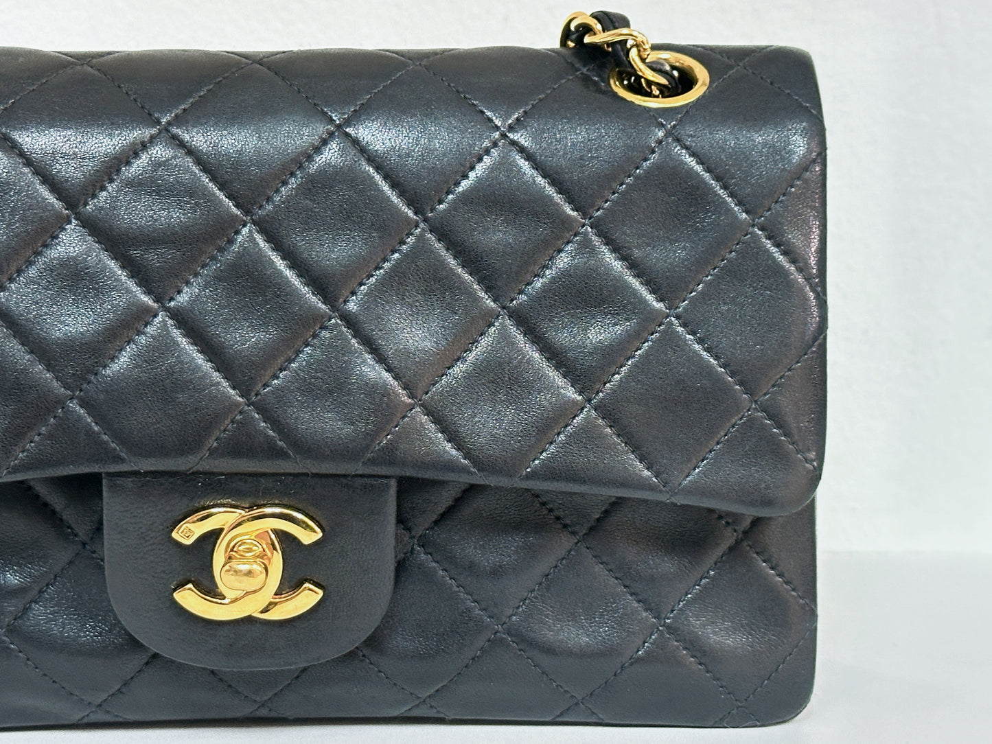 Chanel Vintage Black Quilted Lambskin Small Classic Double Flap Bag 4591 holo card