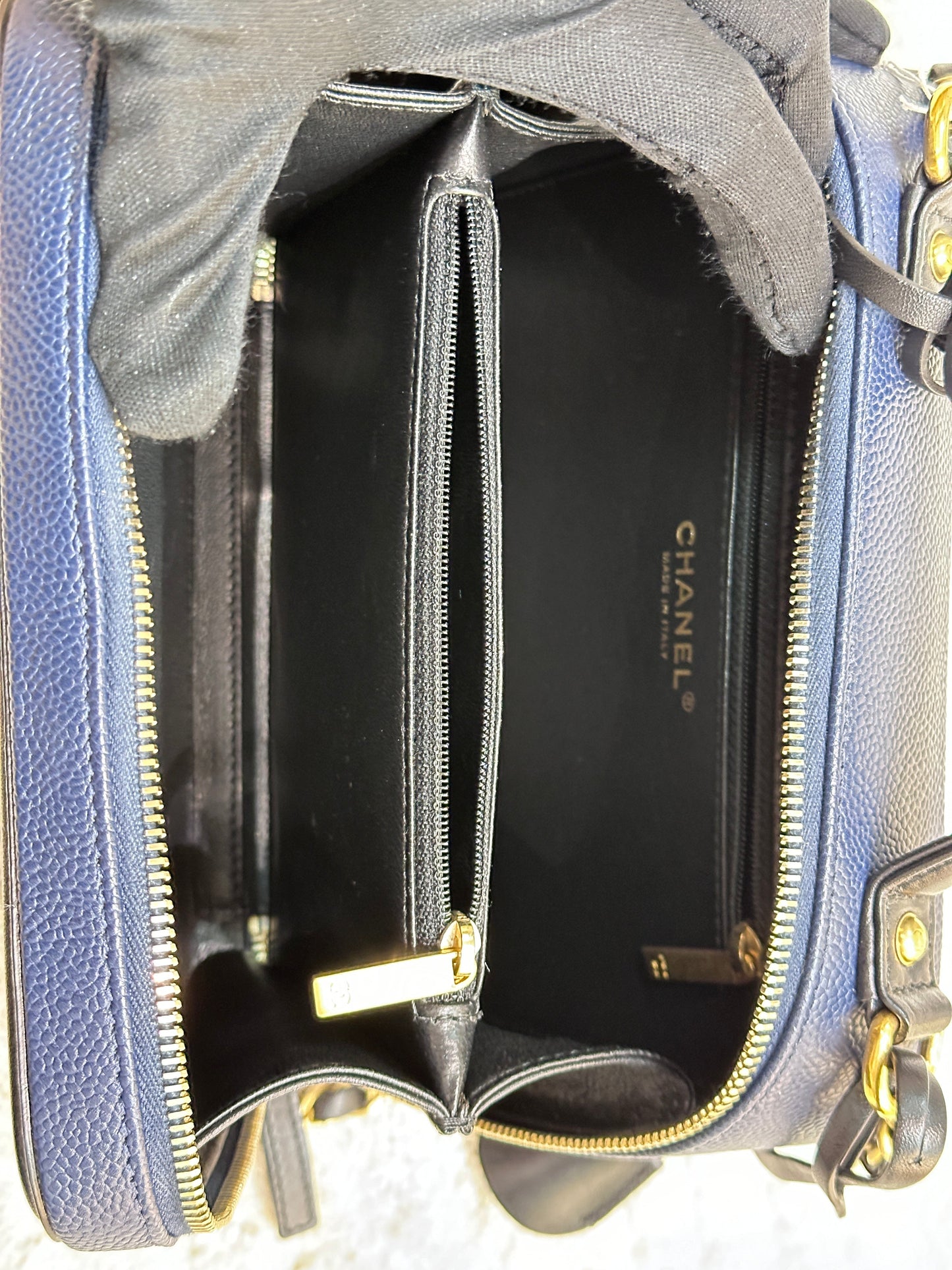 Chanel Filigree Vanity Case Quilted Caviar Medium Blue