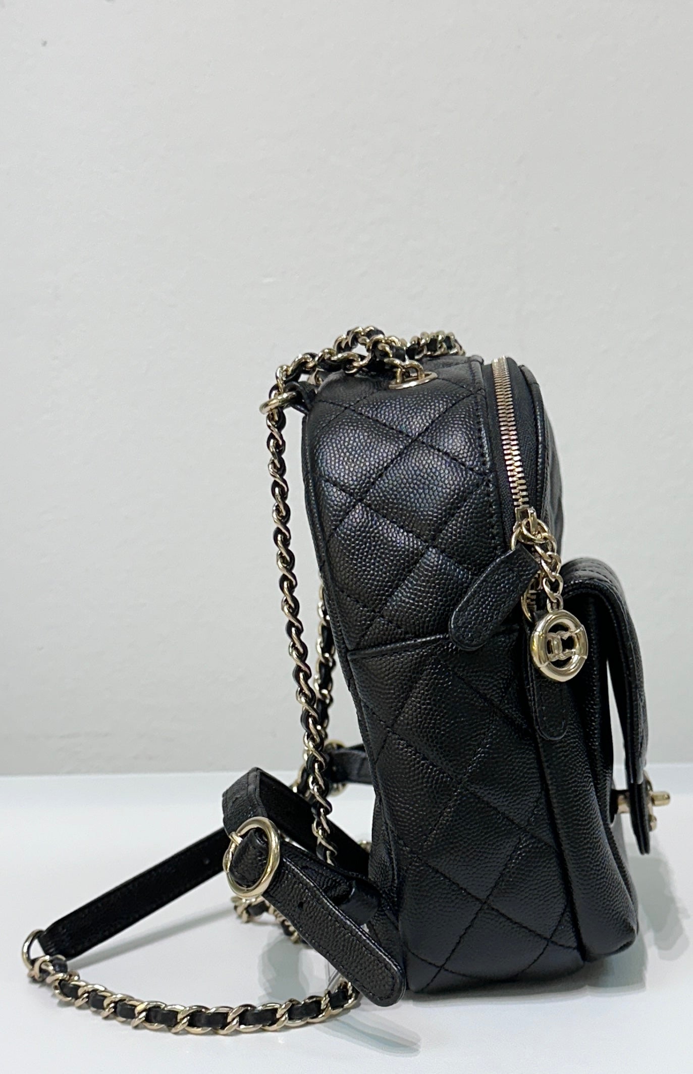 Chanel CC Day Backpack Quilted Caviar Mini