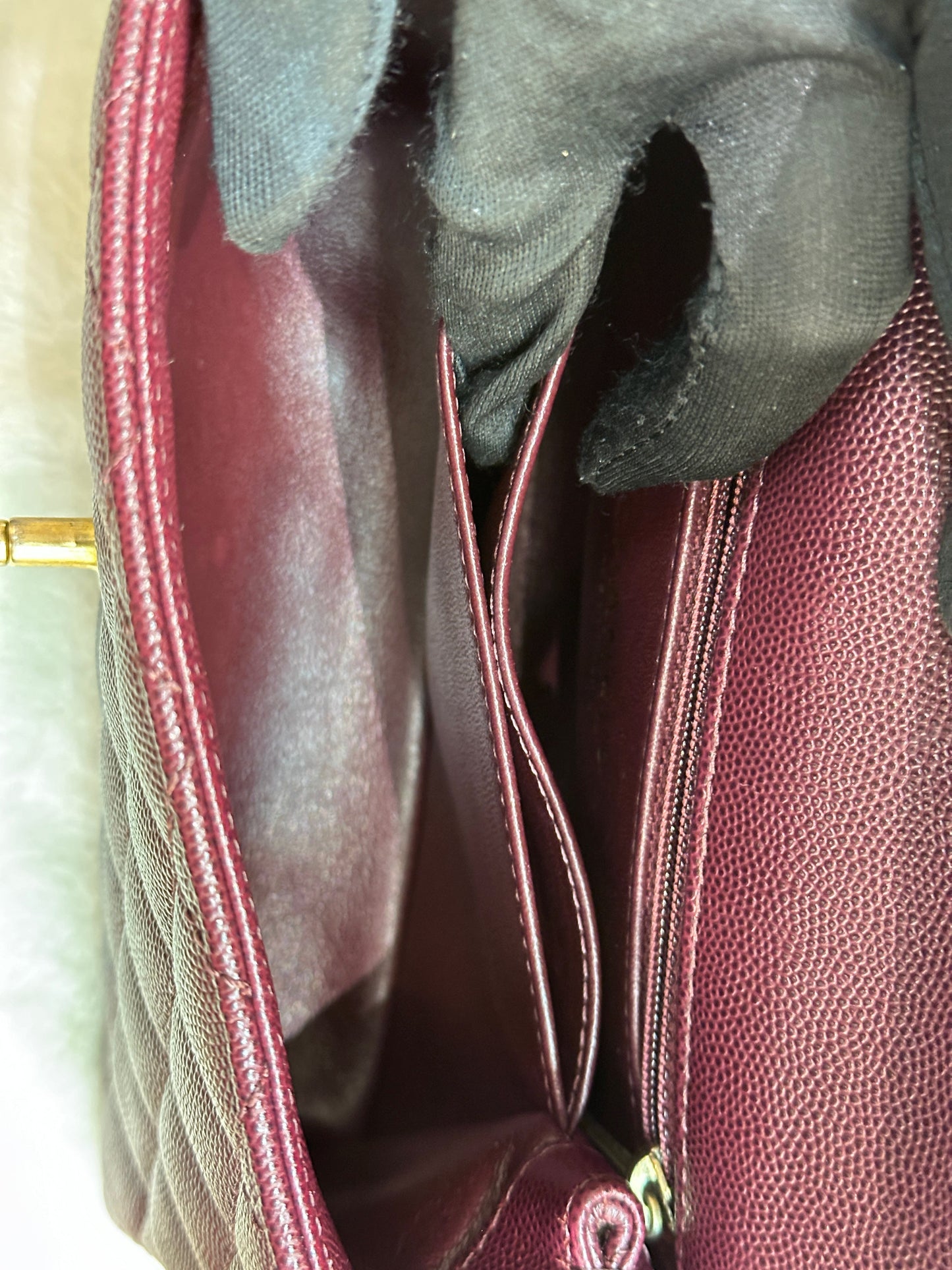 Chanel Small Coco Handle Elaphe Leather Handle Burgundy