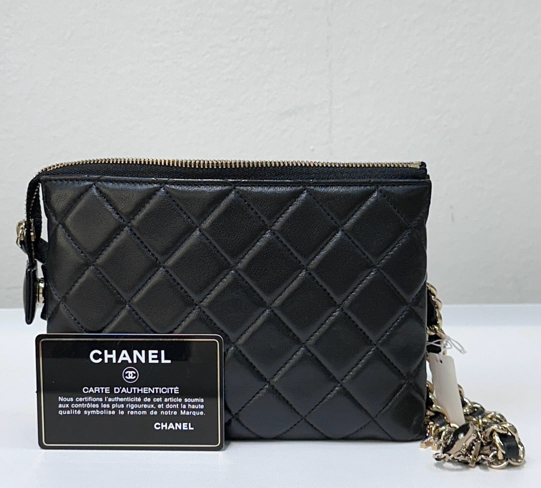 Chanel Coco Charms Quilted Pouch Bag Black