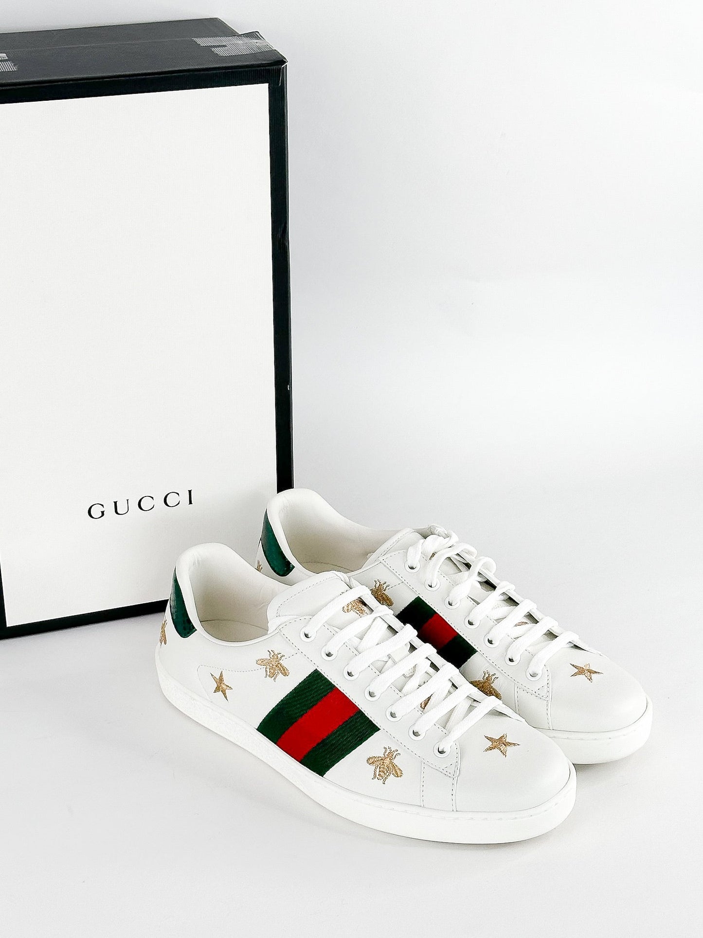 Gucci White Bee & Star New Ace Sneakers Size Mens 8.5 / Womens 10.5-11