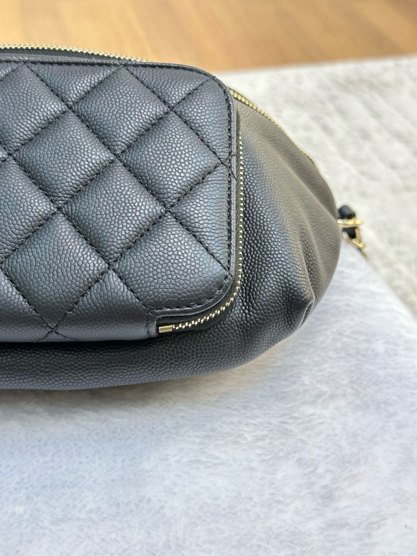 Chanel Black Quilted Caviar Leather Business Affinity Waist Belt Bag 27 holo card