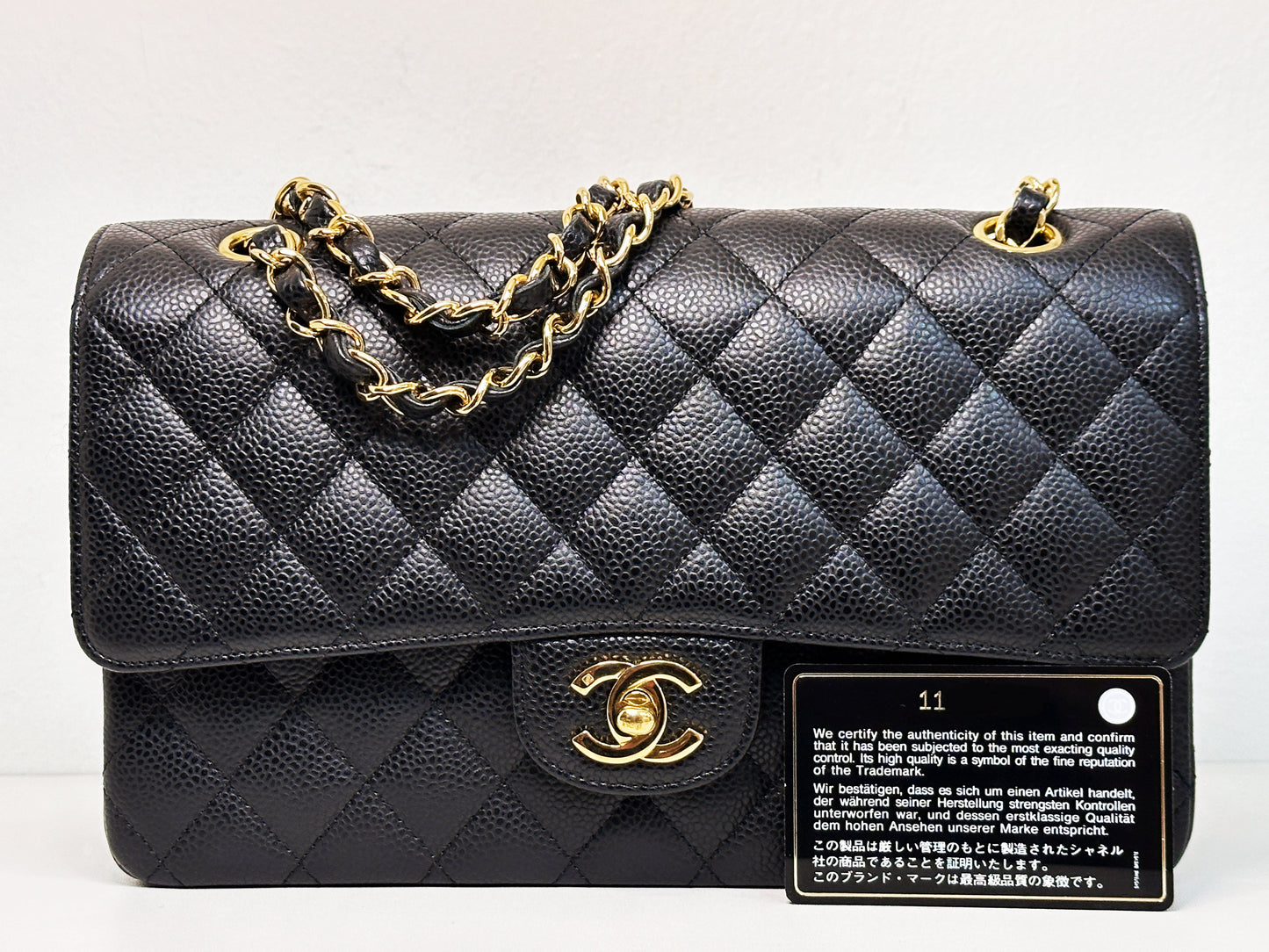 CHANEL Classic Double Flap Medium Shoulder Bag Black Caviar 24k GHW 1125 holo card