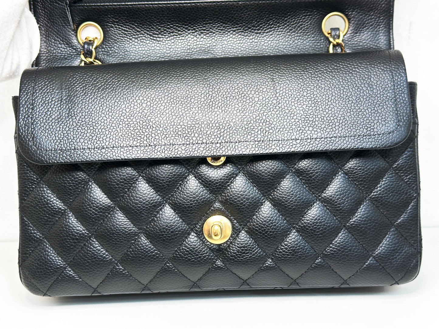 Chanel Medium Size Classic Quilted Caviar Double Flap Bag Black 1184 holo card