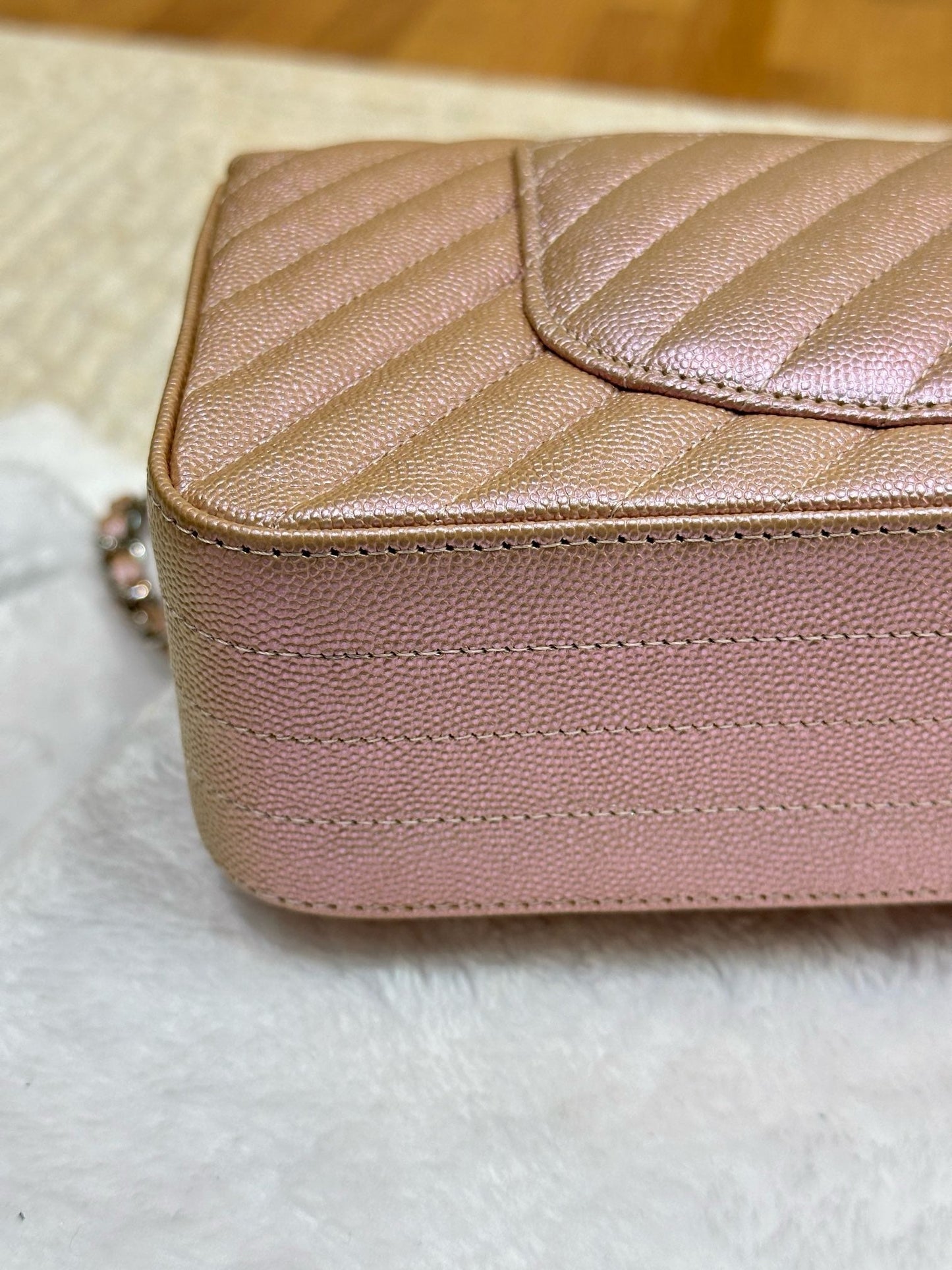 Chanel Medium Classic Chevron Caviar Double Flap 17B Rose Gold SHW