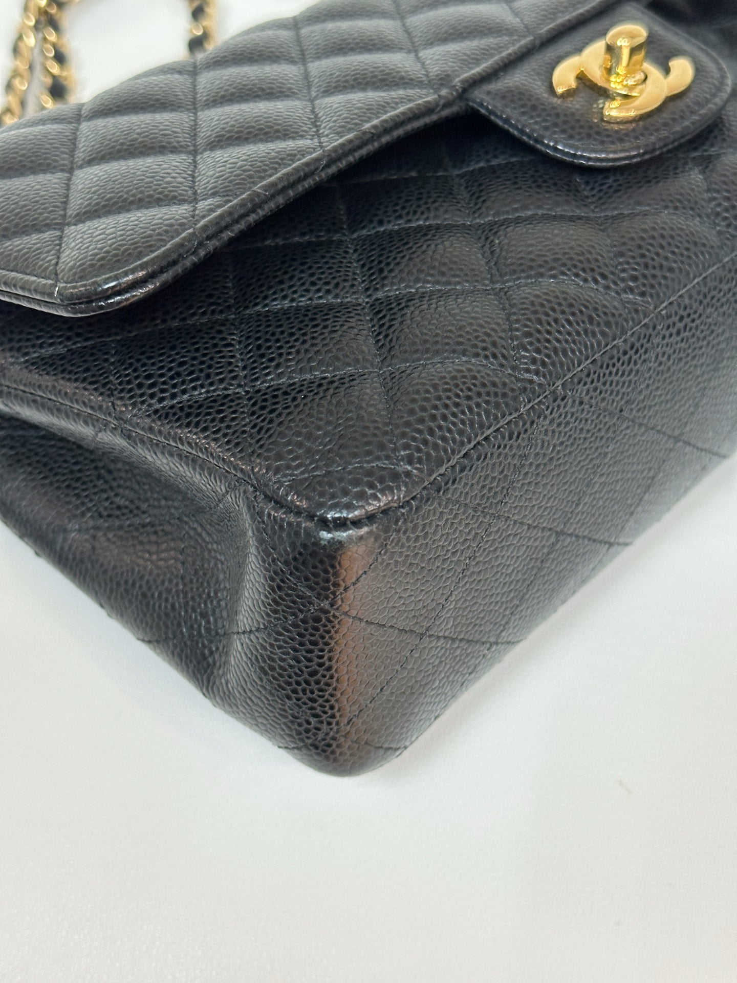Chanel Medium Size Classic Quilted Caviar Double Flap Bag Black 3022 holo card