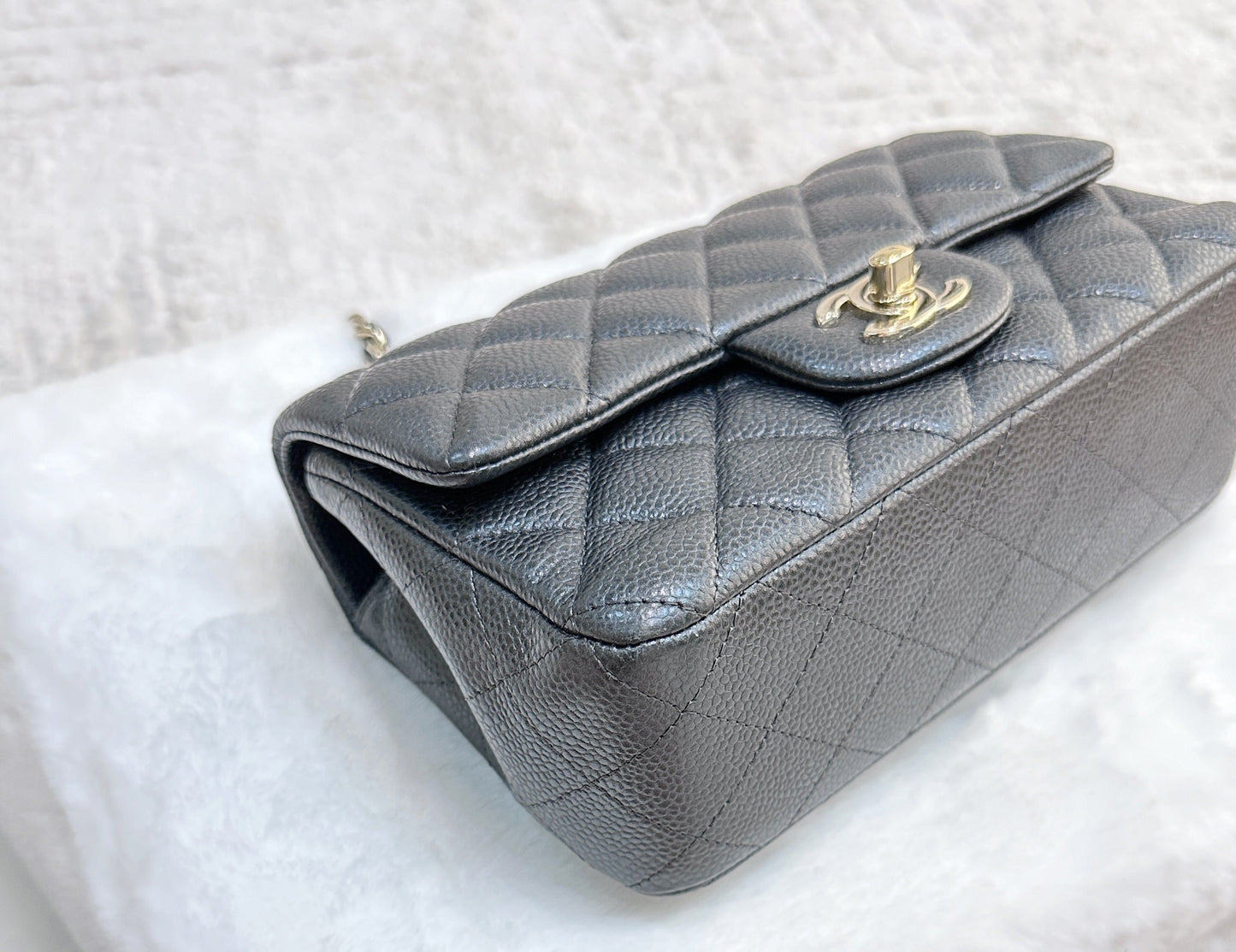 Chanel Classic Mini Rectangular 18S Dark Gray/Grey Quilted Caviar LGHW