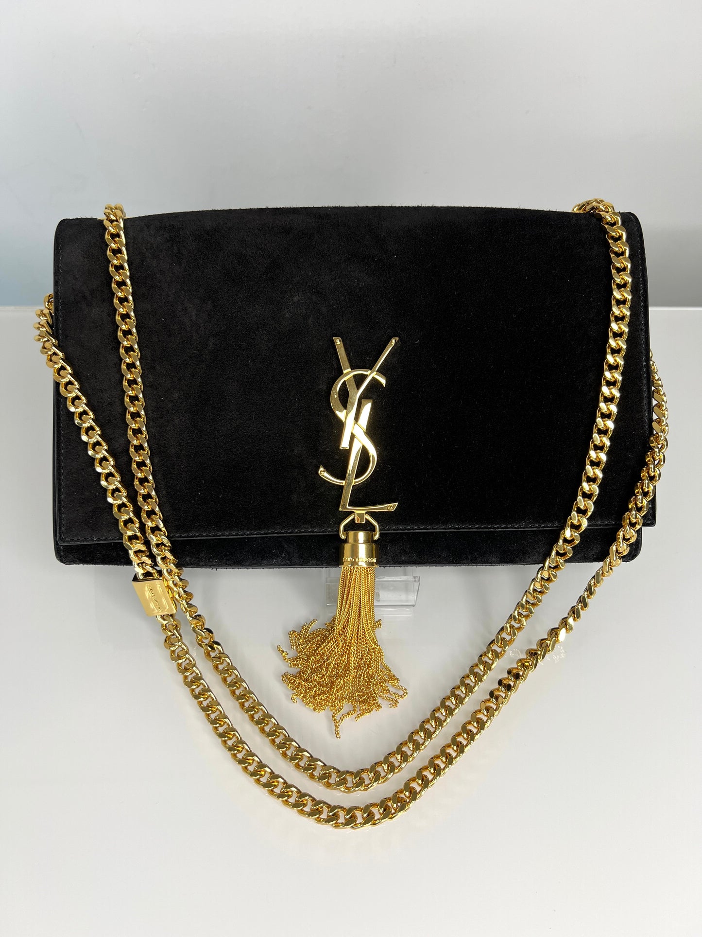 Saint Laurent YSL Kate Tassel Medium Black Suede Shoulder Bag