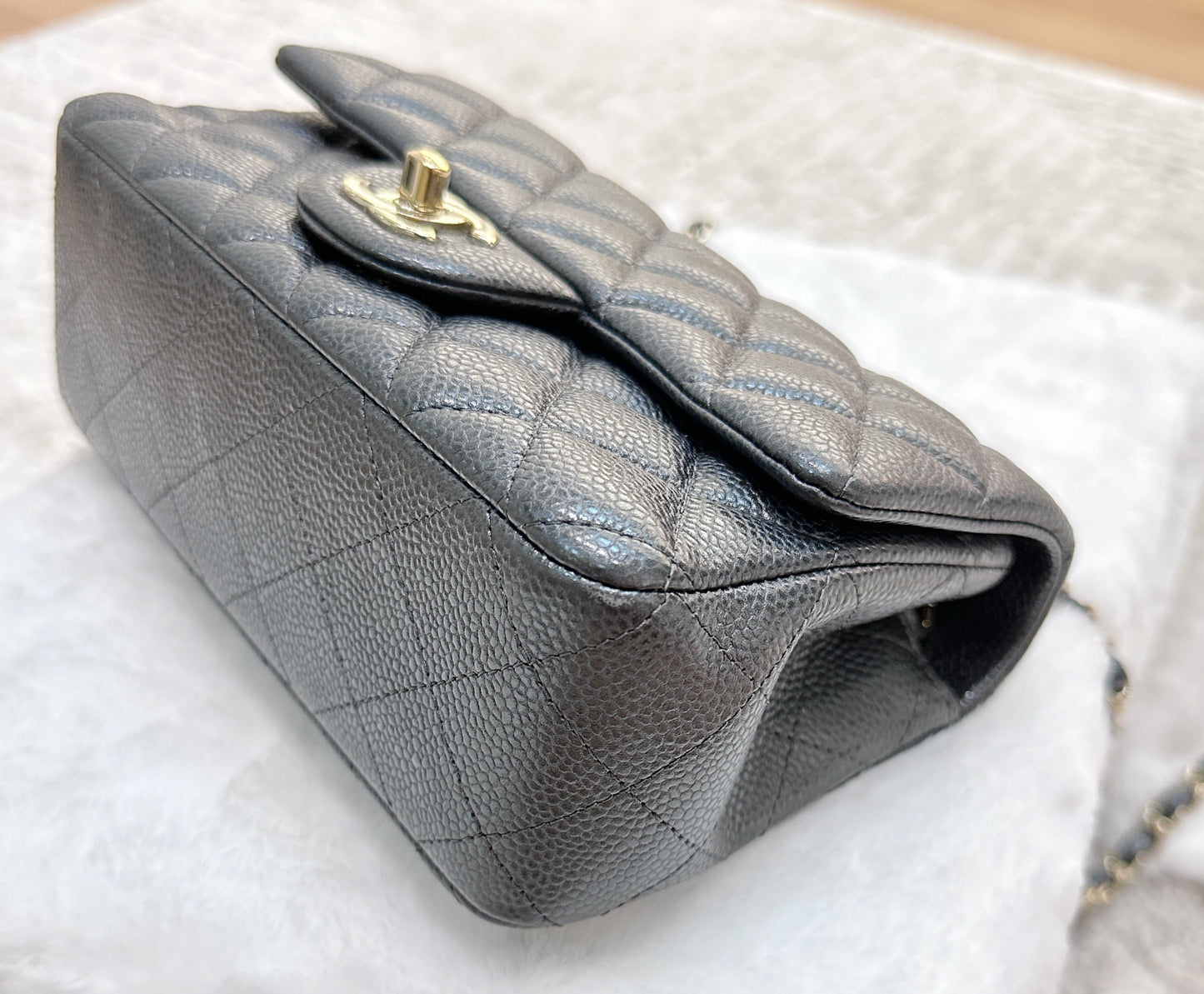 Chanel Classic Mini Rectangular 18S Dark Gray/Grey Quilted Caviar LGHW