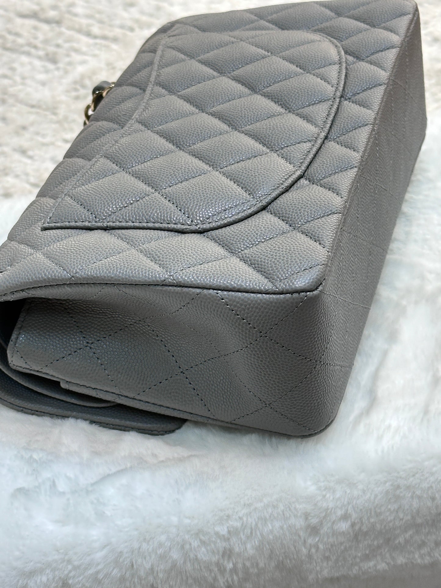 Chanel Small Caviar Quilted Double Flap Grey 21B Unused Condition