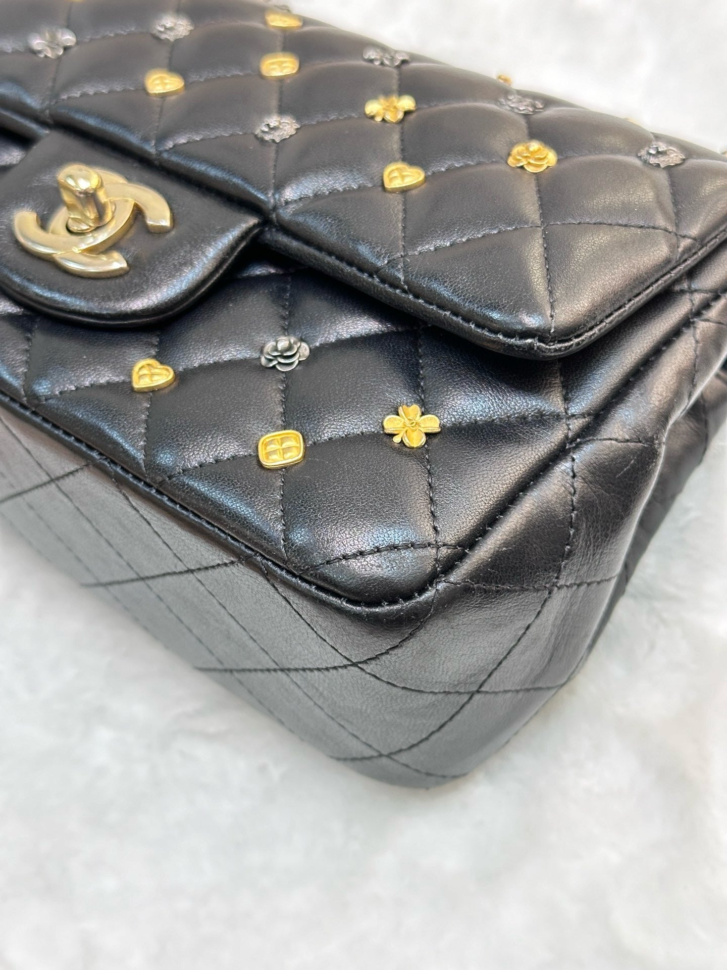 Chanel Mini Rectangular Lambskin Quilted Studded Flap Black