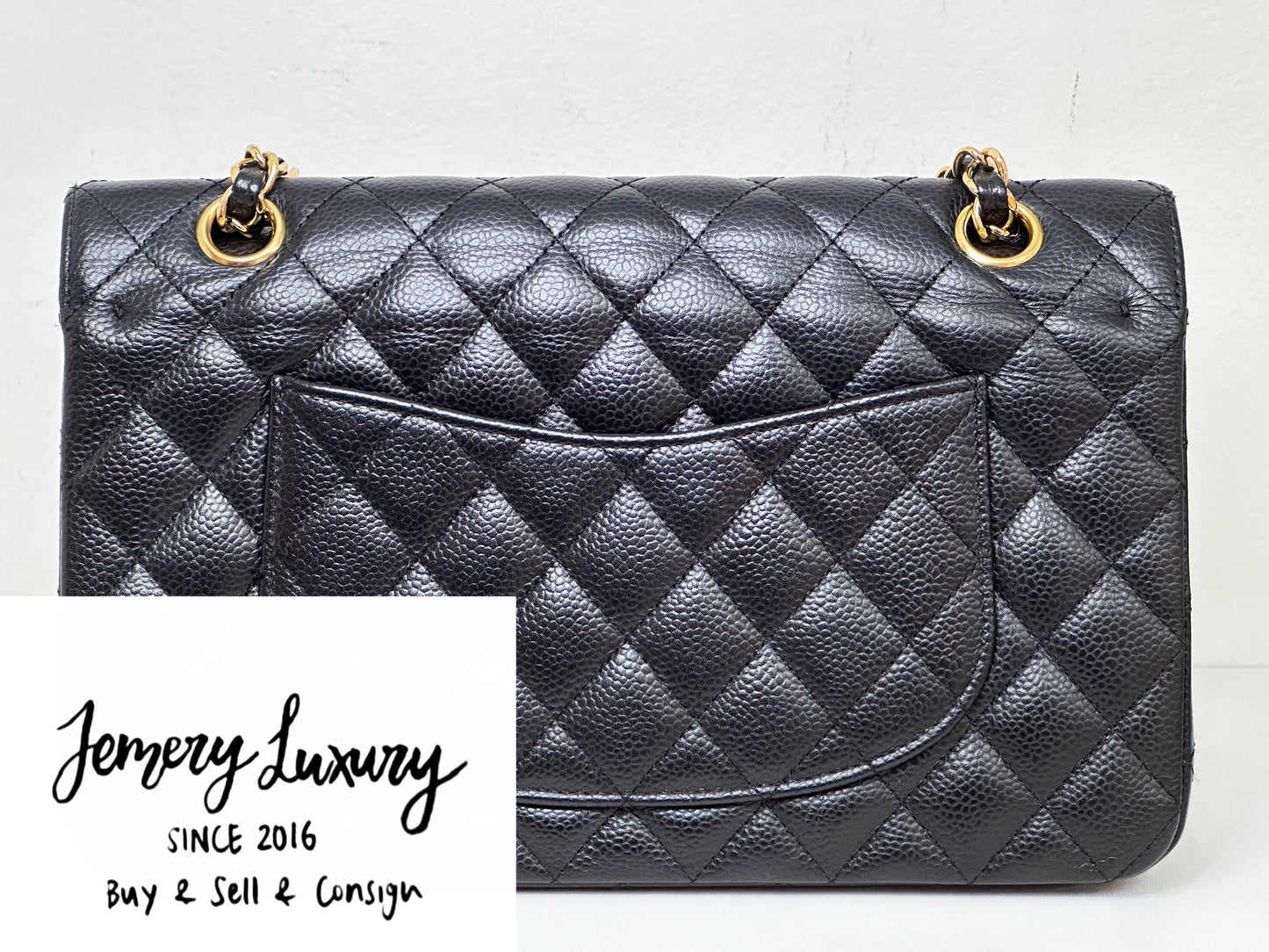 Chanel Medium Size Classic Quilted Caviar Double Flap Bag Black 1184 holo card