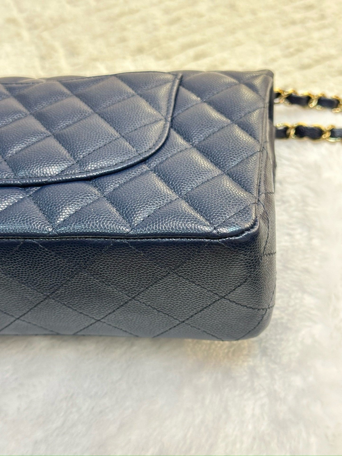 Chanel Medium Classic Caviar Double Flap Navy Blue Bag LGHW