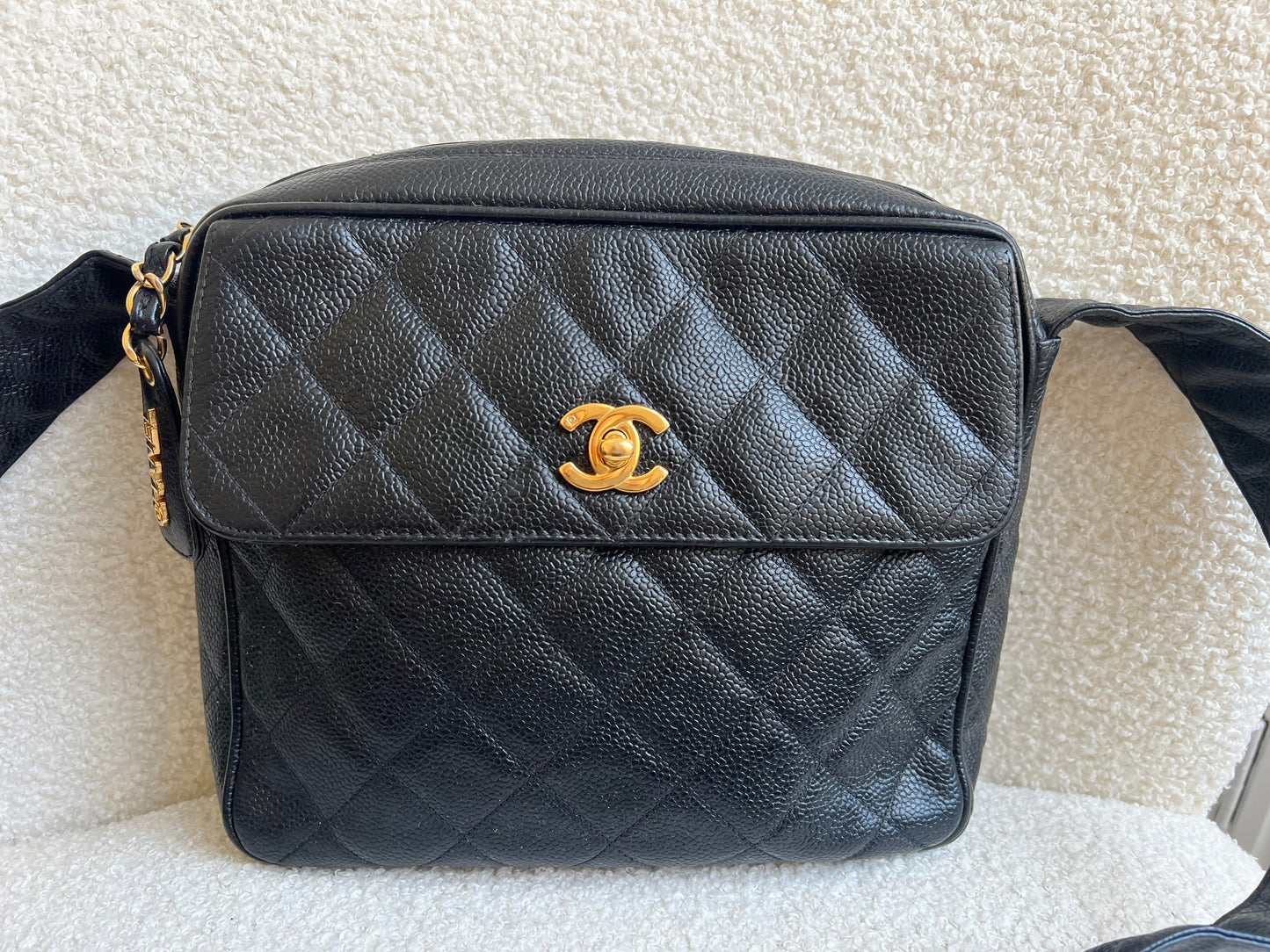 Chanel Vintage Black Caviar Square Shoulder Bag