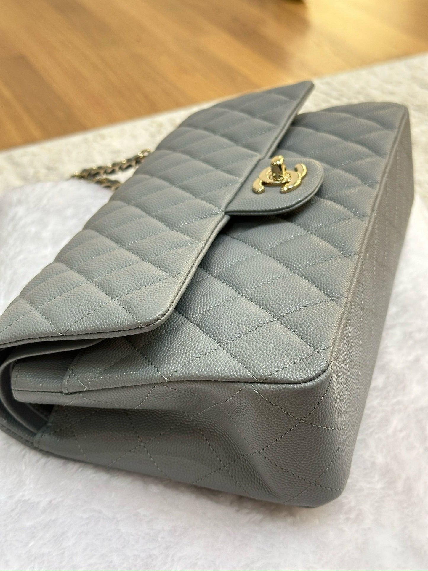 Chanel Medium Caviar Quilted Double Flap Bag Grey LGHW