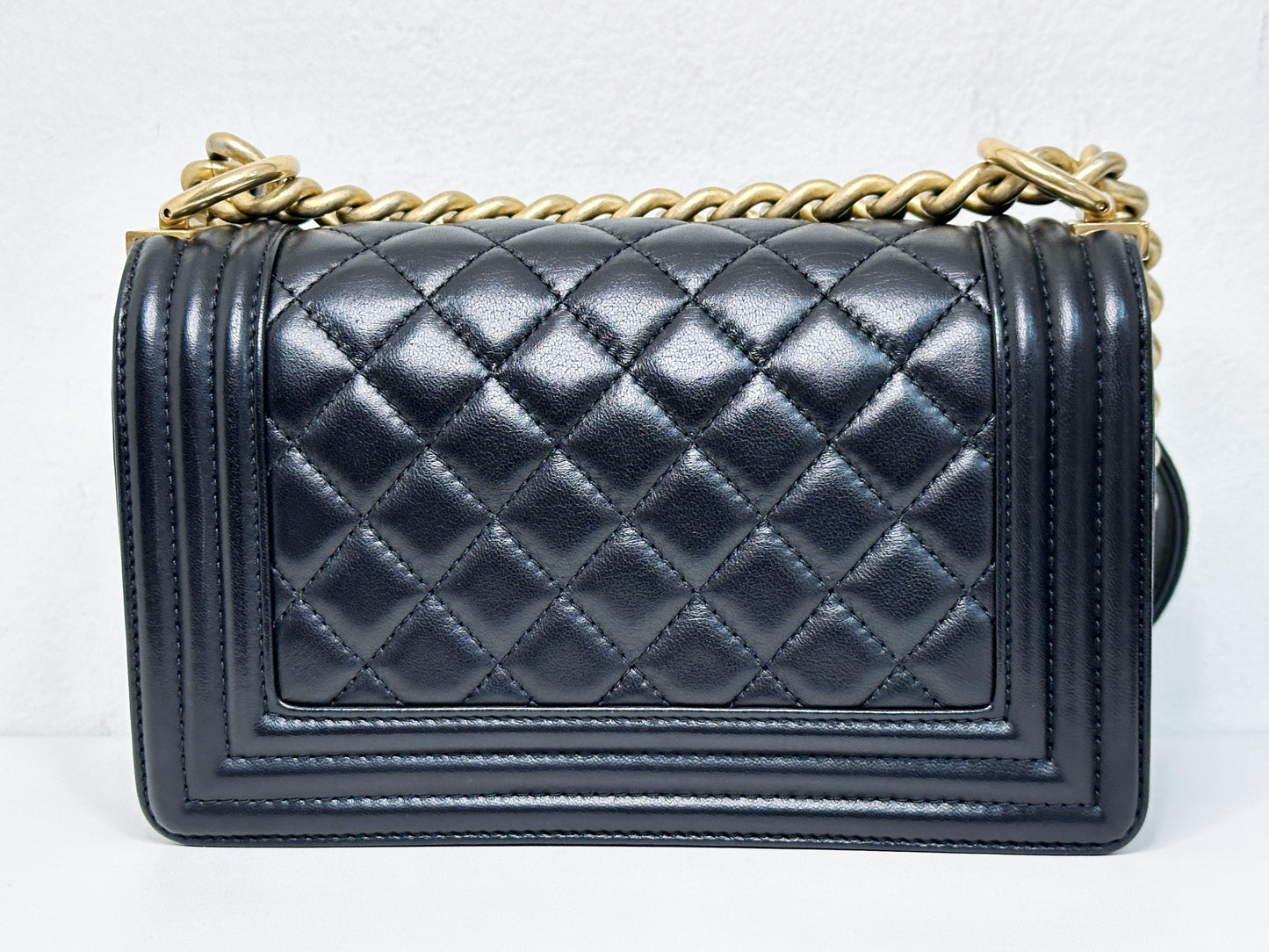 CHANEL SMALL BOY BAG CAVIAR BLACK GHW 2457 holo card