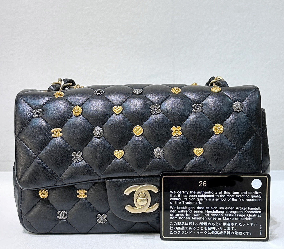 Chanel Mini Rectangular Lambskin Quilted Studded Flap Black