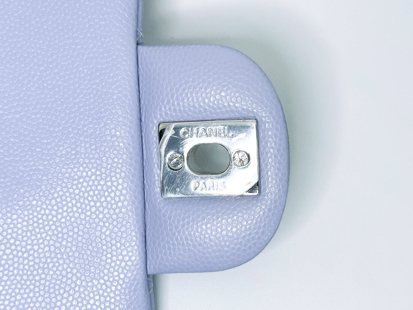 Chanel Small Caviar Quilted Double Flap Lavender 21K SHW UEAA microchip