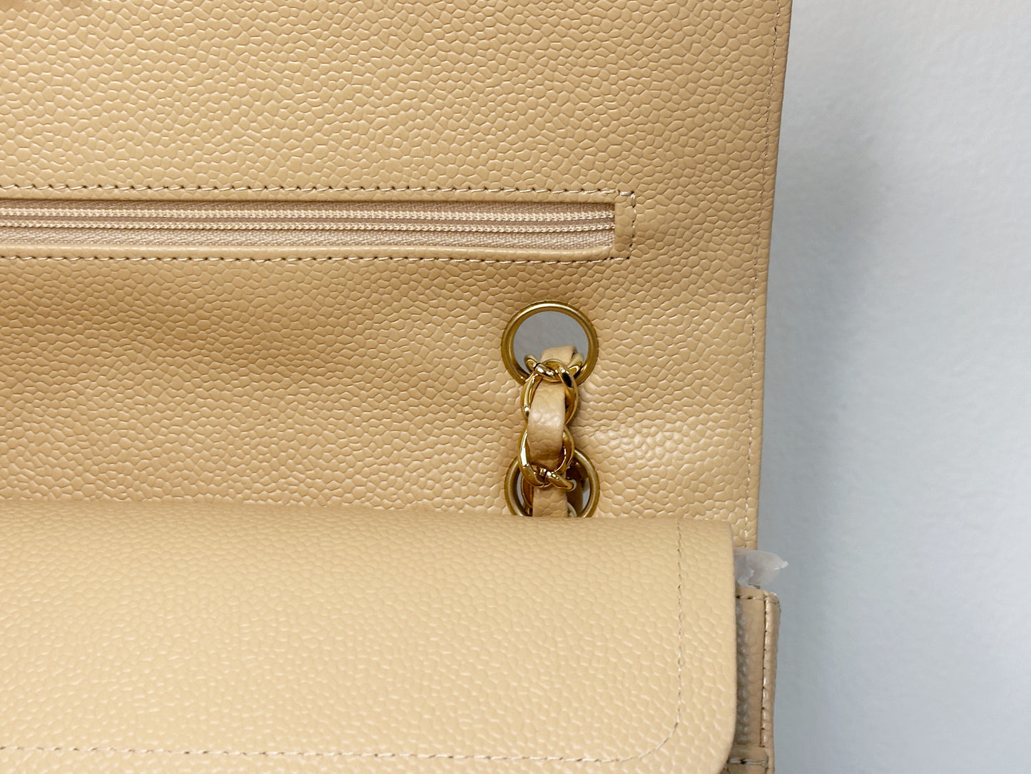 Chanel Medium Caviar Classic Double Flap Bag Beige 2552 holo card