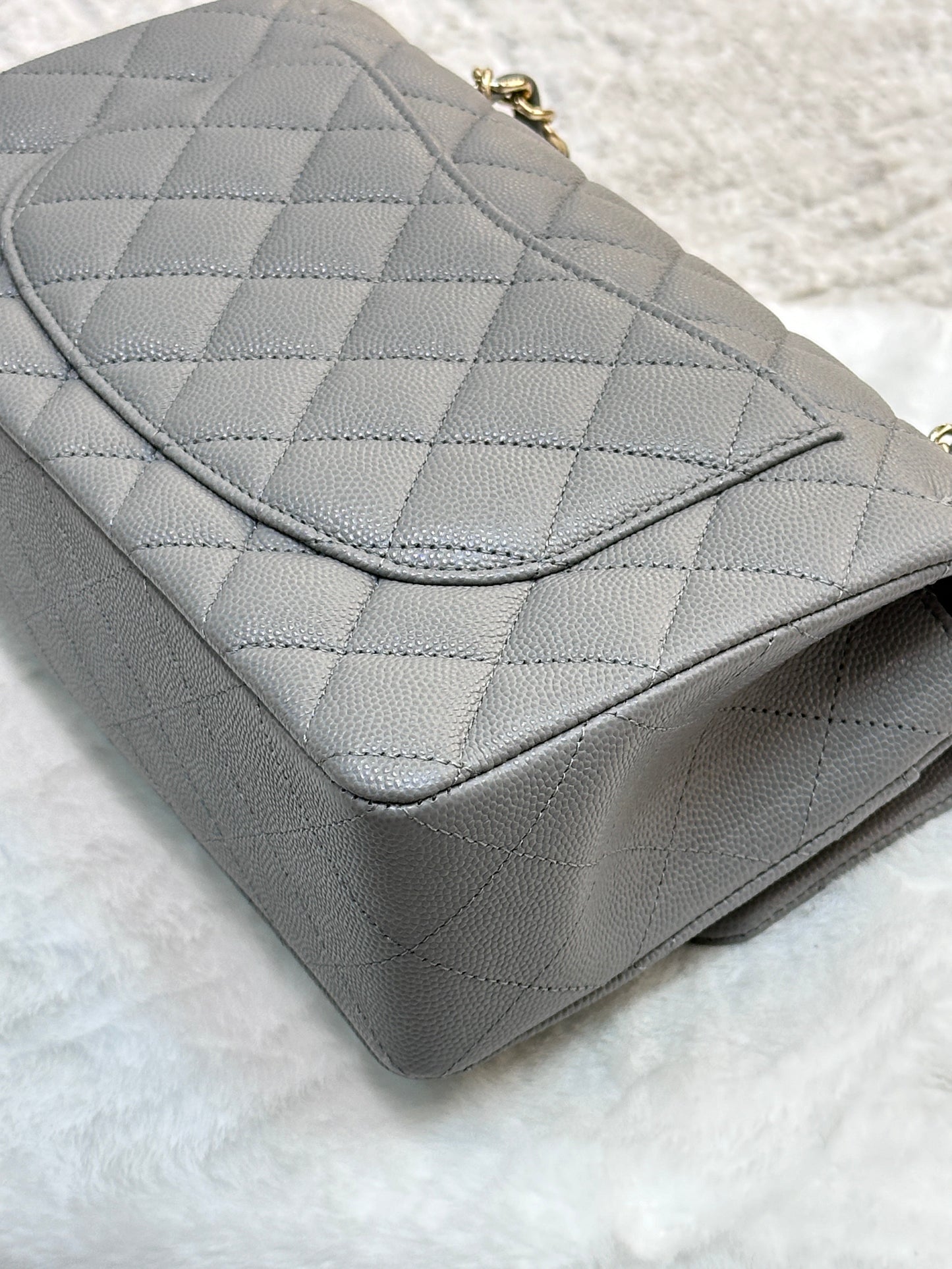 Chanel Small Caviar Quilted Double Flap Grey 21B Unused Condition