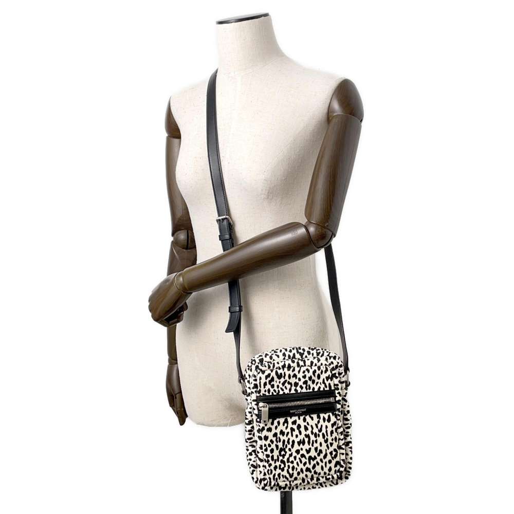 SAINT LAURENT PARIS Baby Cat Shoulder Bag White/Black581700 Canvas Leather