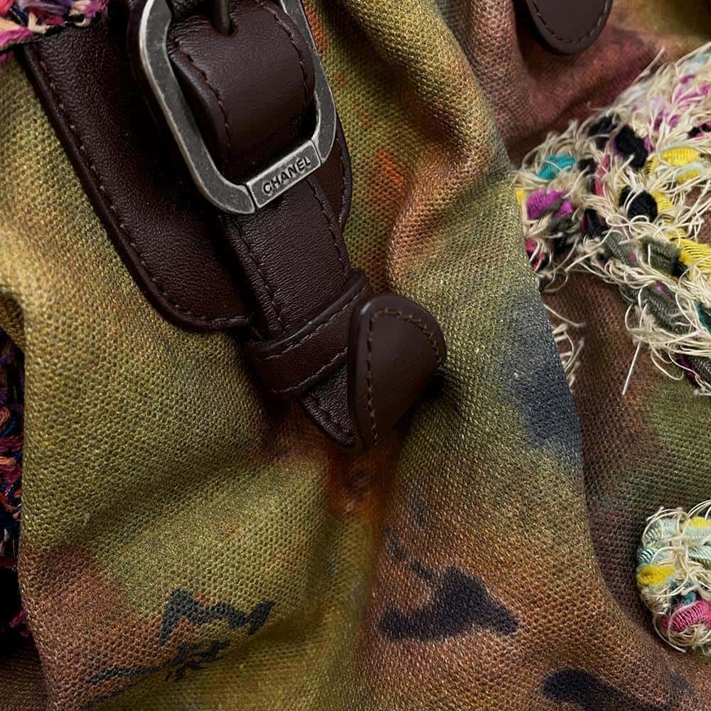 CHANEL Embroidery Graffiti Bag Khaki/BrownA92791 Canvas Leather