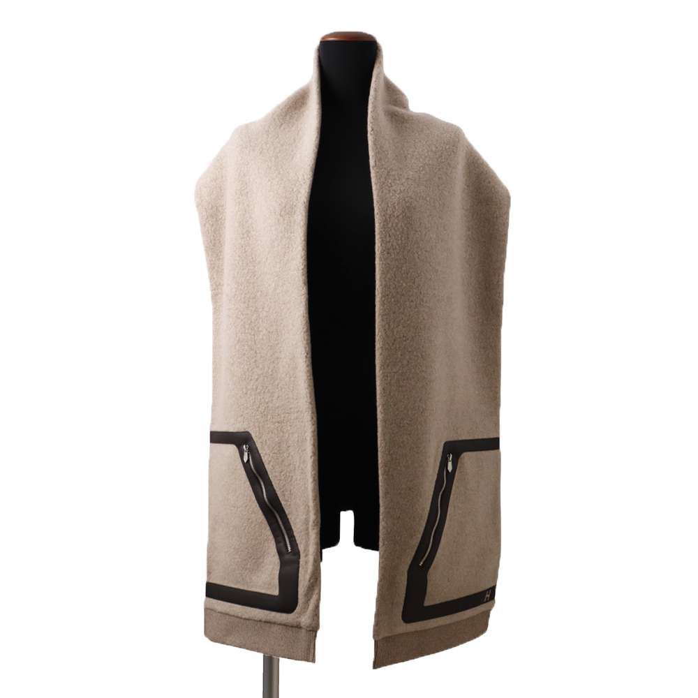 HERMES Scarf "Teddy Pocket" desaire Wool 65% Cashmere35%