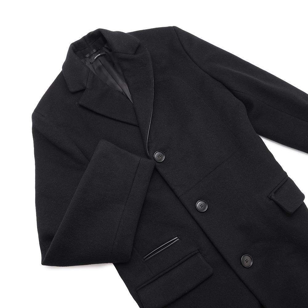 HERMES Long Coat Size Chronomat 44 Black Cashmere Leather