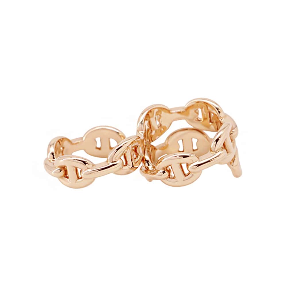 HERMES Chaine d'Ancre Double Ring Size 50/#10 18K Pink Gold