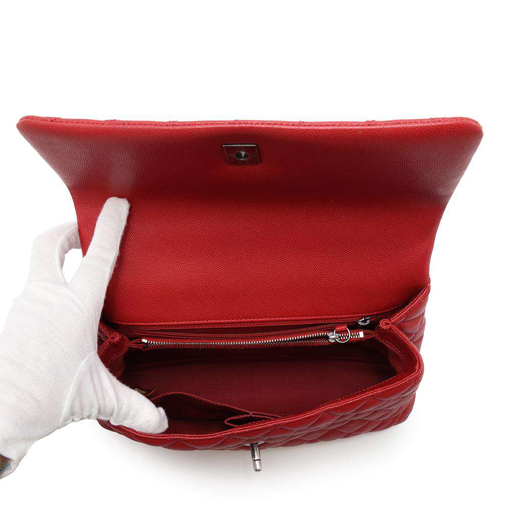 CHANEL Matelasse Coco Handle 29 RedA92991 Caviar Leather Size Large