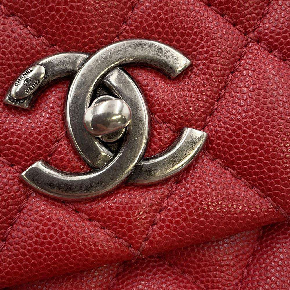 CHANEL Matelasse Coco Handle 29 RedA92991 Caviar Leather Size Large