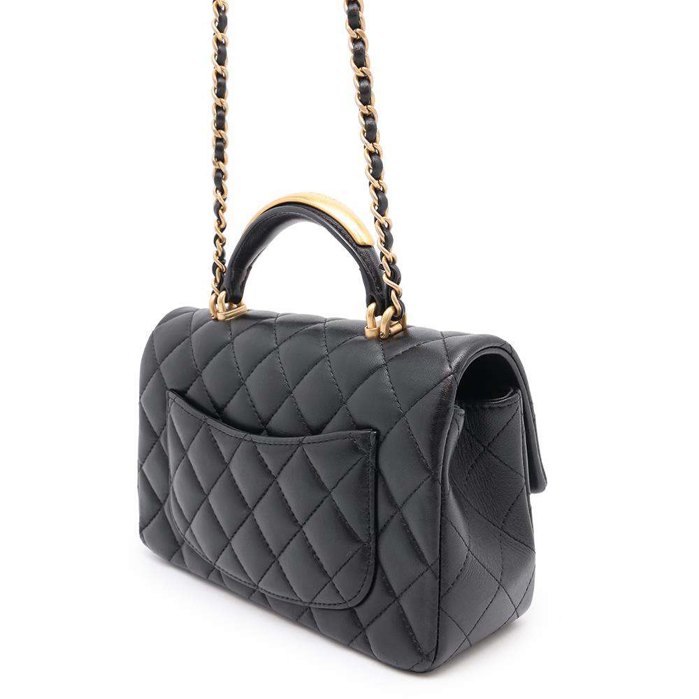 CHANEL Matelasse Top Handle Flap Bag BlackAS2431 Lambskin