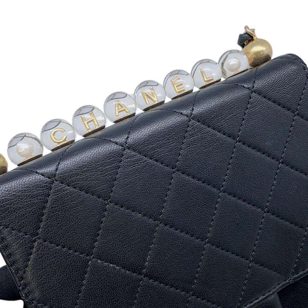CHANEL Matelasse Imitation Pearl ChainShoulder Bag BlackAS0584 Goatskin Leather
