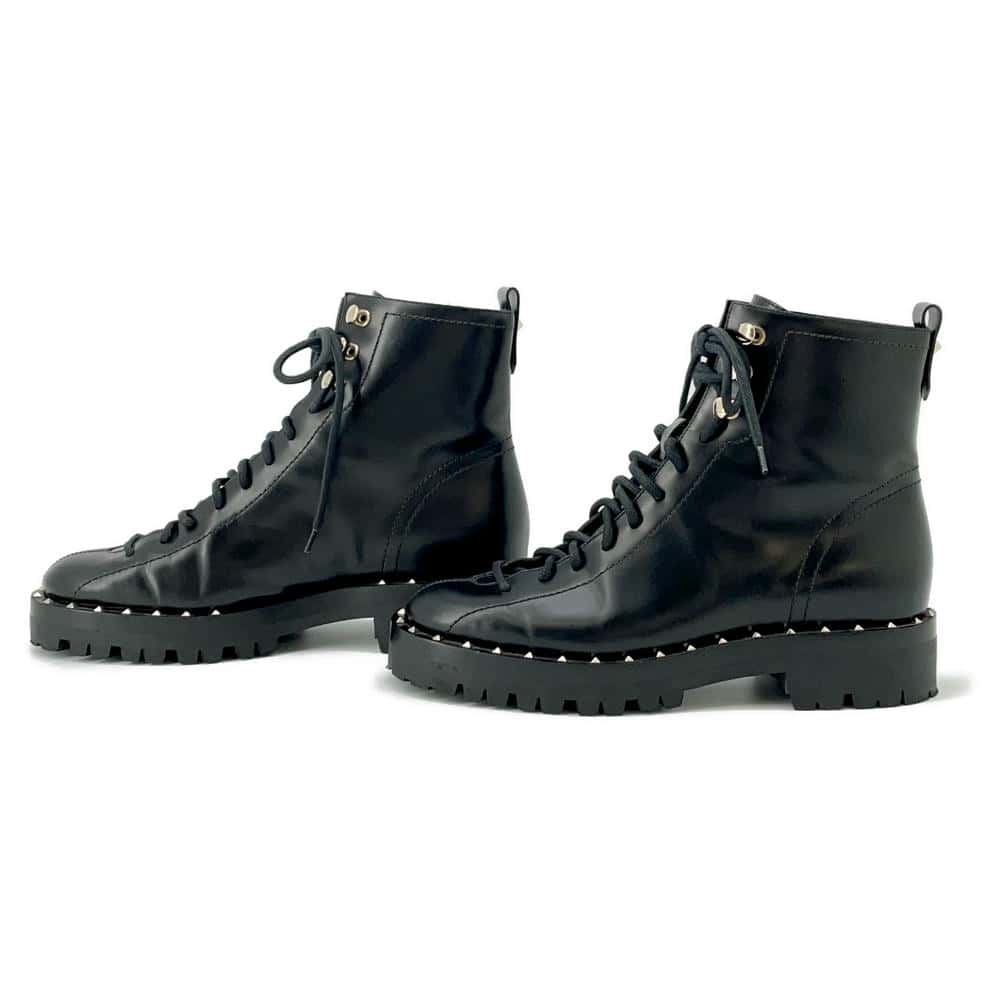 Valentino Garavani Rock Studded Boots Black Leather Size 35