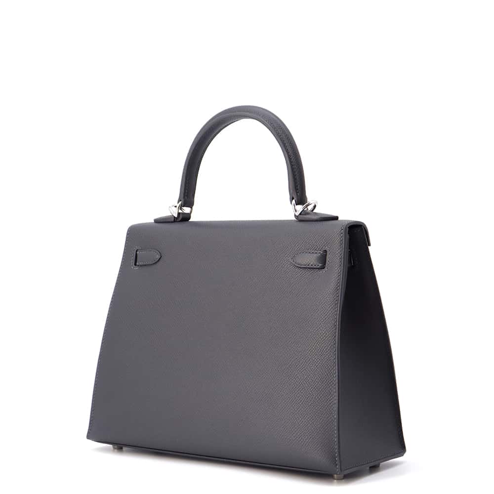 HERMES Kelly Sellier Casaque Etoile Ardoise/Black/VertPeppermint Epsom Tadelakt Leather Chevre Myzore Goatskin Size 25