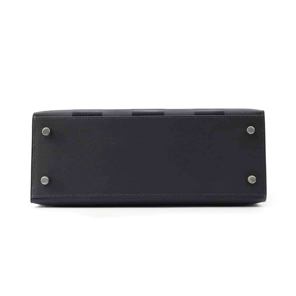 HERMES Kelly Sellier Casaque Etoile Ardoise/Black/VertPeppermint Epsom Tadelakt Leather Chevre Myzore Goatskin Size 25