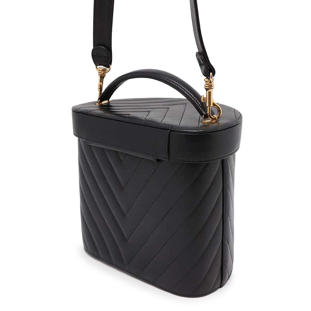 CHANEL Chevron 2way vanity Black Caviar Leather