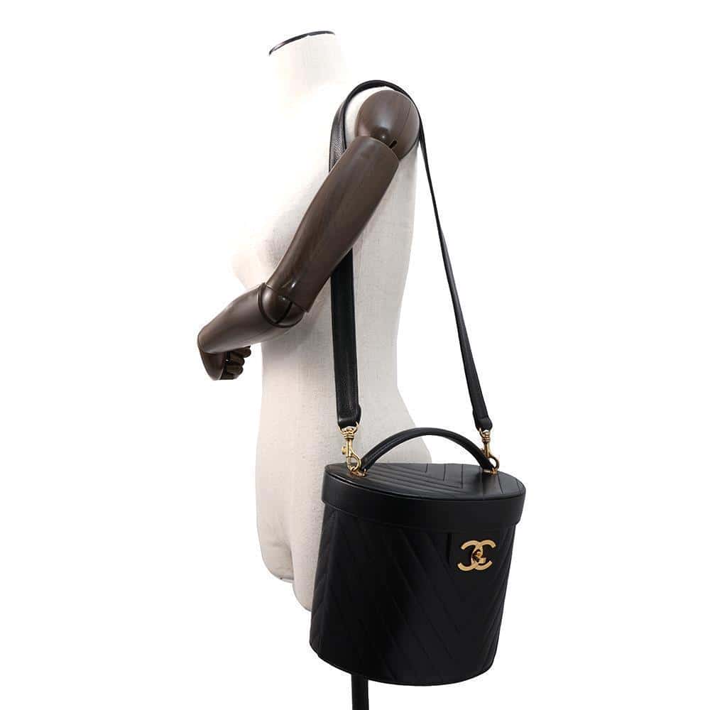 CHANEL Chevron 2way vanity Black Caviar Leather