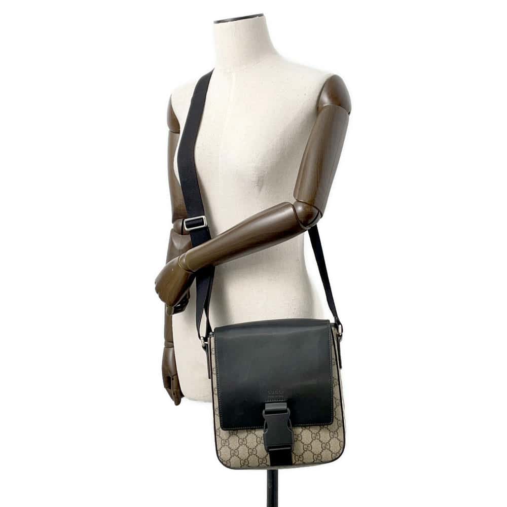 GUCCI Messenger bag Black/Beige473877 GG SupremeCanvas Leather