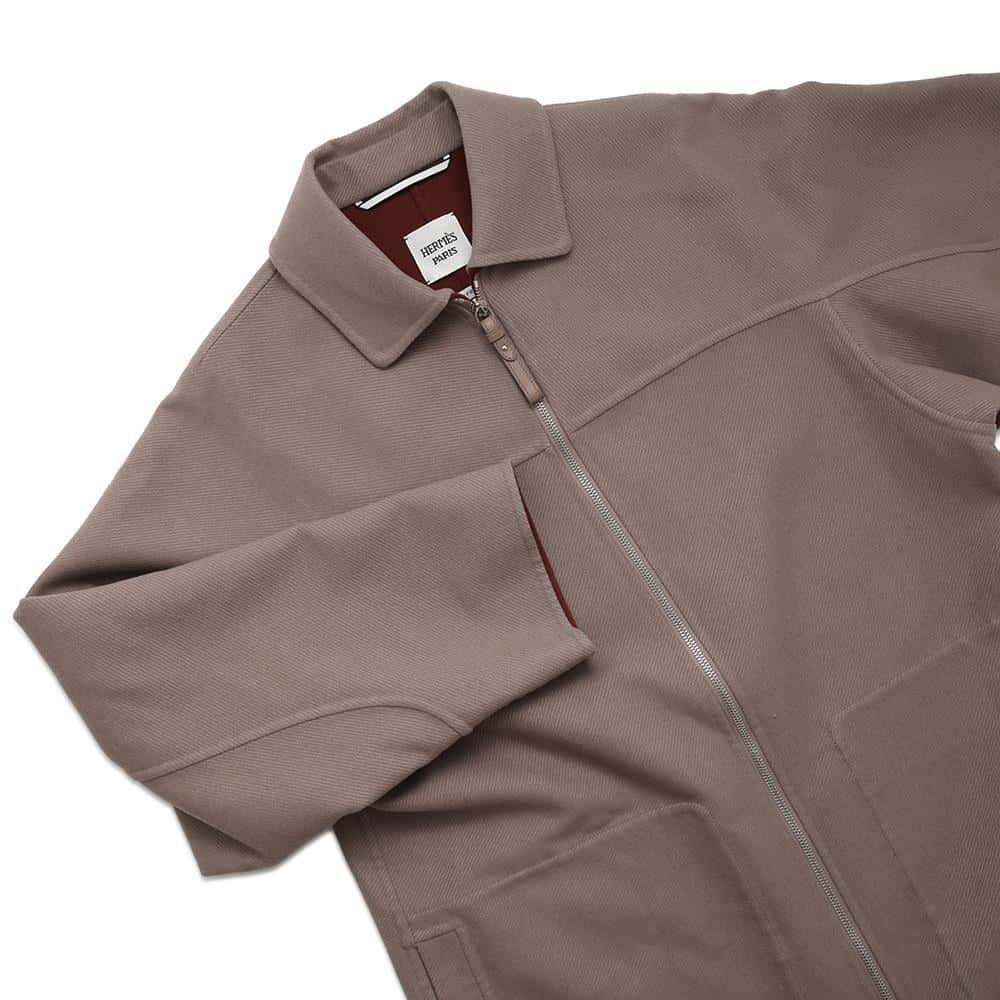 HERMES Zip-up Coat Size 38 Etoupe Wool 100%