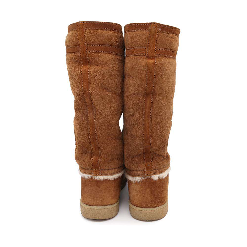 CHANEL Matelasse MoutonBoots CamelG26557 Suede Mouton Size 36